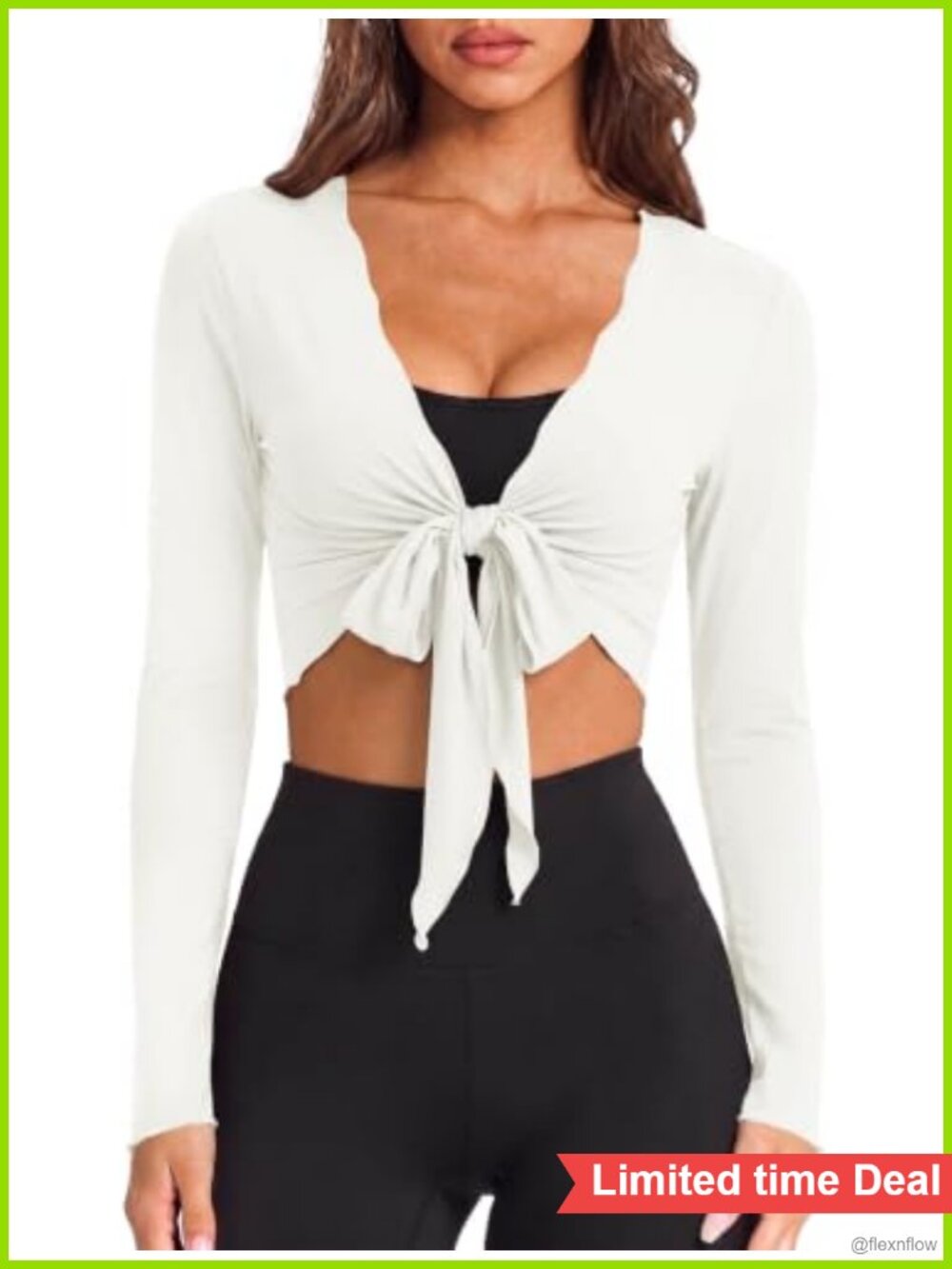 Womens Ballet Wrap Top Self Tie V Neck Cropped Pilates Workout